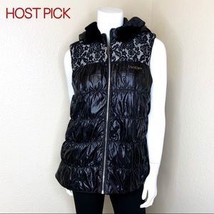HP🌟NWT BEBE Black Bonded Lace Puffer Vest